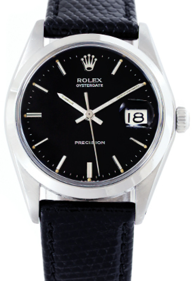 Rolex 6694 Steel on Strap, Smooth Bezel Black with Silver Index